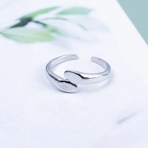 Minimalist silver open ring with geometric polished finish and sleek streamlined design