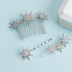 Silver hair accessories set with crystal star patterns and elegant jewelry box