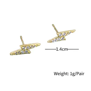 Boucles d'oreilles éclair minimalistes en argent S925 avec zircons blancs et dorure