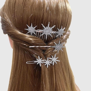 Silver Alloy Star Hair Accessories Rhinestone Inlaid Snowflake Hair Clips Elegant Star Hair Comb For Women Wedding Party Jewelry