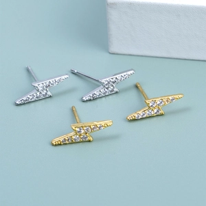 Boucles d'Oreilles Clous Éclair Minimalistes Avec Tige en Argent Sterling 925 Alliage Zircone Bijoux Mode Femme Or Argent