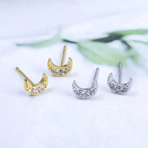 Minimalist Moon Stud Earrings With 925 Sterling Silver Earring Post Alloy Zirconia Inlaid Tiny Sweet Jewelry For Women Daily Wear