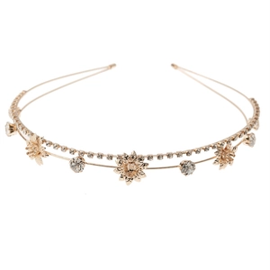 Elegante cerchietto dorato a doppio strato con strass e fiori per matrimoni