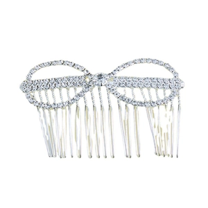 Detailed view of silver alloy hair comb featuring a shimmering rhinestone sunflower design