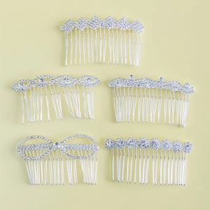 5-piece silver bridal hair comb set featuring sunflower and geometric rhinestone designs