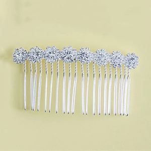 Elegant Korean style silver hair comb featuring eight sparkling rhinestone sun flowers