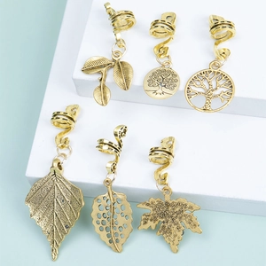 Ethnic Style Leaf Tree Of Life Pendant Hair Rings Golden Spiral Hair Clips Dreadlock Accessories For Women