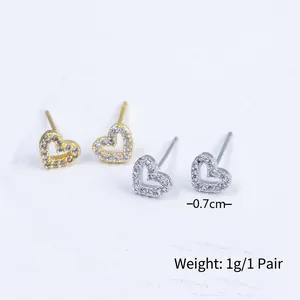 Boucles d'oreilles cœur minimalistes en argent s925 avec zircons pour femmes