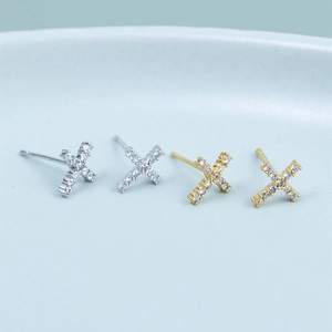 Elegant cross stud earrings in gold and silver finish with sparkling cubic zirconia inlay