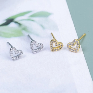 Boucles d'oreilles cœur évidé en argent S925 avec zircons brillants en doré et argenté