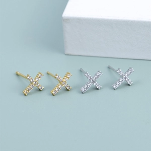 Minimalist X-Shape Cross Stud Earrings For Women With 925 Sterling Silver Earring Post Rhinestone Inlaid Fashion Jewelry