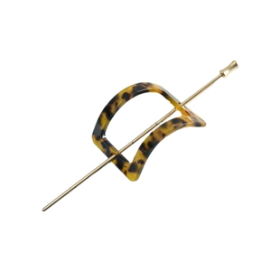 Elegant tortoiseshell acetate hair stick set with a minimalist golden metal pin for women