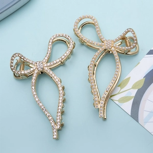 Elegante Legering Strik Haarklem Met Strass Kunstparel Accent Voor Vrouwen Goud Mode Haaraccessoires Voor Dagelijks Feest