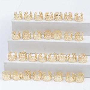 Set of golden hollow textured open rings for dreadlock hair braiding decorations