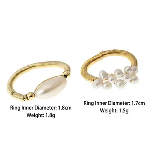 Handmade gold wire-wrapped natural pearl rings in two elegant minimalist designs