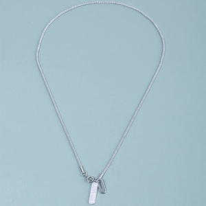 Minimalist silver double-layered stainless steel necklace with FILLETTE engraved pendant