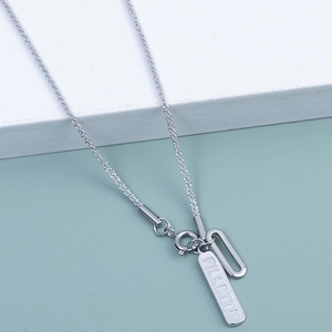 Minimalist Stainless Steel Double Layer Asymmetric Rectangular Plate Letter FILLETTE Pendant Necklace Hip Hop Jewelry For Women Men