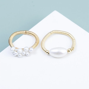 Handmade wire wrapped natural pearl rings with gold finish and vintage French style