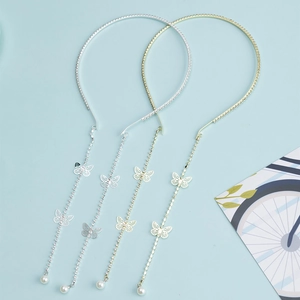 Elegant Butterfly Tassel Headband With Rhinestones And Artificial Pearls Zinc Alloy Sweet Hair Hoop For Wedding Party Women Accessory