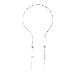 Elegant silver bow tassel headband with sparkling rhinestones and delicate pearls