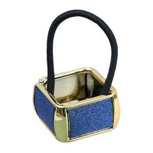 Elastico per capelli quadrato dorato con glitter blu scuro per coda di cavallo donna