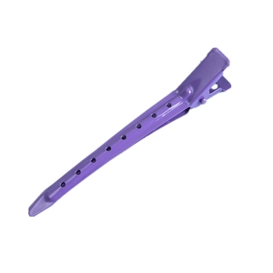 Purple professional duckbill hair clip with round holes for salon styling and sectioning