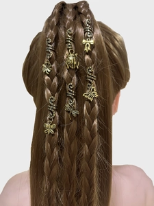 Vintage bronze hair spiral rings with butterfly and dragonfly charms for braided hairstyles