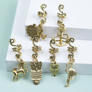 Anneaux de Cheveux en Spirale en Alliage Vintage Perles de Dreadlock Chouette Ancre Paon Ethnique Bijoux pour Femmes