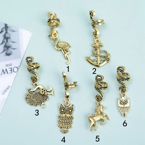 Set de 6 bagues de cheveux vintage bronze avec hibou flamant et ancre pour tresses