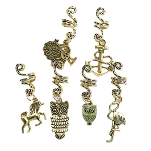 Set de pinces à cheveux spirales dorées avec pendentifs hibou licorne pour tresses
