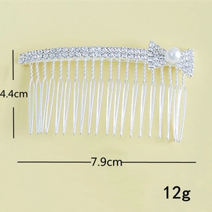 Pettine per capelli sposa argento con fiocco di strass e perle, 7,9 cm per 4,4 cm