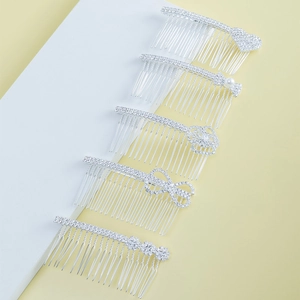Set di cinque pettini per capelli da sposa in argento con strass e perle brillanti