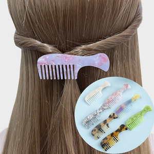 Barrette à Cheveux en Acétate Forme de Peigne Élégant Motif Marbre Écaille de Tortue Style Coréen Clip Latéral Mode pour Femmes Filles