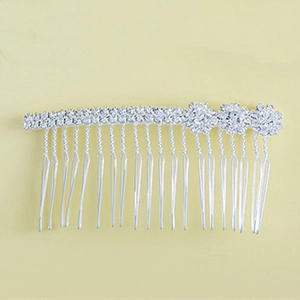 Elegante pettine per capelli da sposa argento con fiori di strass per acconciature