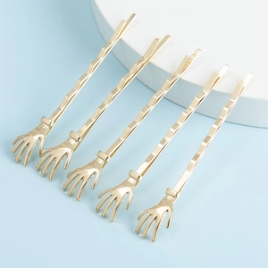 Pince à Cheveux Créative en Métal Doré Forme de Paume Barrette Latérale en Alliage de Zinc Électroplaqué Style Minimaliste