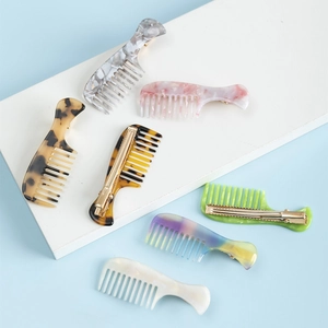 Barrettes à cheveux en acétate en forme de peigne avec clips métalliques dorés