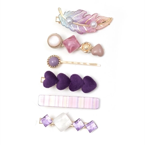 Lot de 6 barrettes à cheveux violettes avec perles et cœurs en velours pour femmes