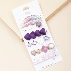Barrettes à Cheveux Série Violette Élégantes Pinces en Velours Cœur Künstliche Perle Résine Feuille Géométriques pour Femmes Filles