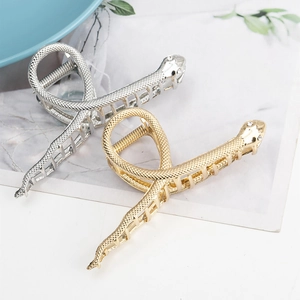 Pinza para el Cabello de Metal con Forma de Serpiente Elegante Aleación de Zinc Diamantes de Imitación Clip de Tiburón Grande Retro Oro Plata Accesorios para el Cabello