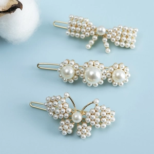 Pince à Cheveux en Métal Künstliche Perle Papillon Fleur Nœud Papillon Style Coréen Élégant Clip Latéral Or Bijoux pour Femmes