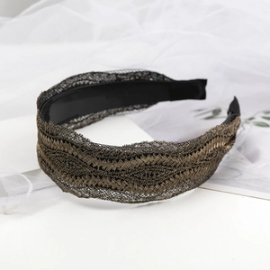Women Sweet Wide Lace Leaf Pattern Headband Simple Retro Gold Brown Metallic Wavy Weave PC Hairband Elegant Hair Accessories