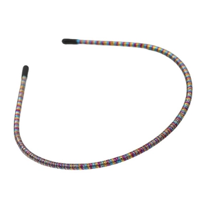 Colorful rainbow textured thin headband with non-slip design and metallic wire wrap finish