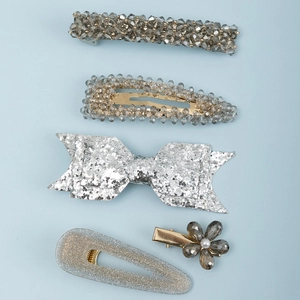 Barrettes À Cheveux Élégantes Avec Nœud Et Künstliche Perles Gris Argenté Alliage Pince Bec De Canard Accessoires De Coiffure Style Coréen Pour Femmes