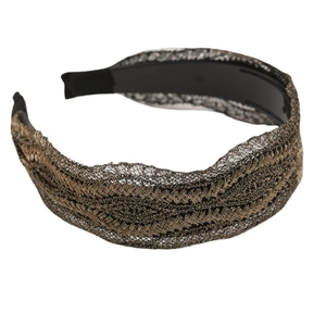 Elegant wide lace leaf headband with gold-tone metallic thread and non-slip teeth