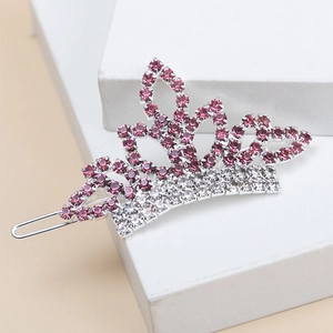 Elegante fermaglio per capelli a corona d'argento con strass rosa e viola su base