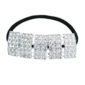 Elastic hair tie with five silver rhinestone rectangular plates for women hair accessory