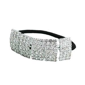 Sparkling silver rhinestone elastic hair tie with high-stretch band for women's styling