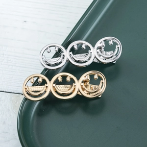 Korean Fashion Metal Hollow Smiley Face Hair Clip For Women Gold Silver Electroplated Duckbill Clip Triple Smiley Hairpins
