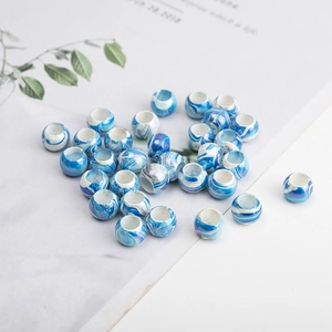 Acrylic Large Hole Marble Pattern Beads For DIY Braid Hair Jewelry Making Colorful Blue Purple Plastic Round Spacer Beads
