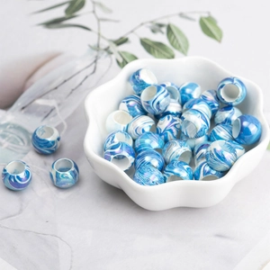 Blue and white marble pattern large hole acrylic beads for DIY hair braiding and jewelry